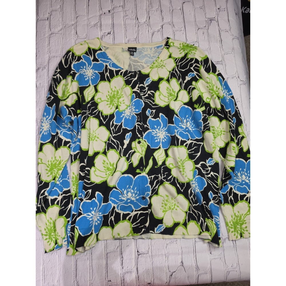 Rafaella Womens 2XL Cotton Button Down Cardigan Floral Print